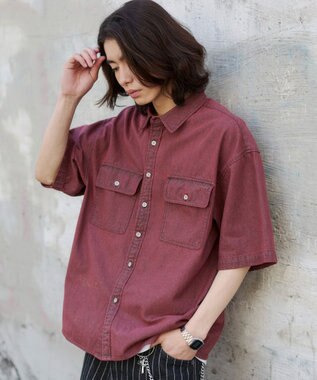 WEGO 【ユニセックス着用ITEM/MLサイズ展開】カラーデニムシャツ（SS） レッドその他