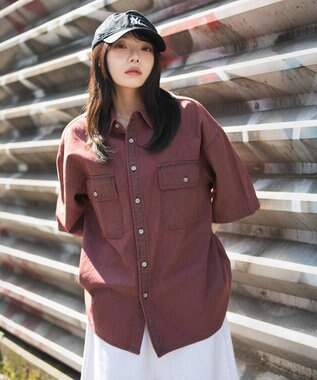 WEGO 【ユニセックス着用ITEM/MLサイズ展開】カラーデニムシャツ（SS） レッドその他