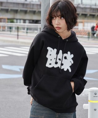 WEGO 【ユニセックス着用ITEM/裏起毛/SMLサイズ展開】リラックスフィットスプレーグラフィックパーカー ブラック