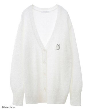 Green Parks Ｍｉｆｆｙ／ワンポイントシャギーニットカーディガン White