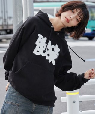 WEGO 【ユニセックス着用ITEM/裏起毛/SMLサイズ展開】リラックスフィットスプレーグラフィックパーカー ブラック
