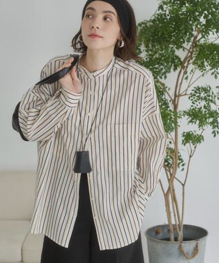 WEGO 着丈が選べる オーバーサイズ バンドカラー シャツ / ストライプ / 無地 柄1