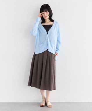 YECCA VECCA ハイゲージミドル丈Vネックカーディガン Sax