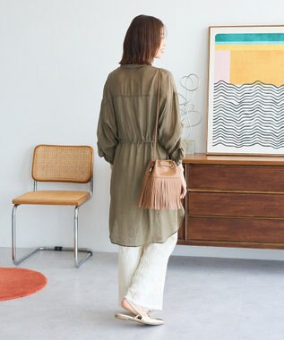 Green Parks バンドカラー比翼タック袖チュニック Khaki