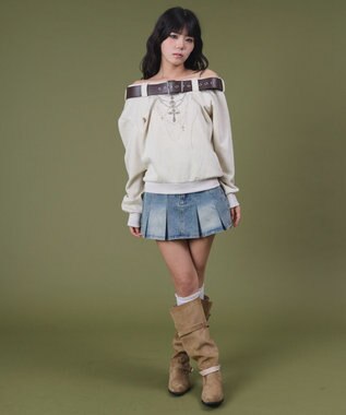 WEGO タックプリーツデニムミニスカパン デニム淡色