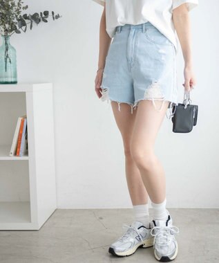 WEGO ダメージショートパンツ デニム淡色