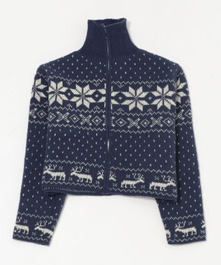 WEGO ユキガラダブルジップカーデ ブルー