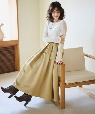 #Newans ヘビーサテンフレアースカート キャメル