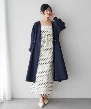 YECCA VECCA ノーカラーラペルロングコート Navy