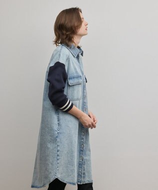 GRACE CONTINENTAL ニットスリーブデニムワンピース サックス