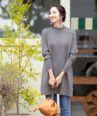 Tiaclasse L 【洗える】体型カバーも叶うMIX糸ニットチュニック モカグレー
