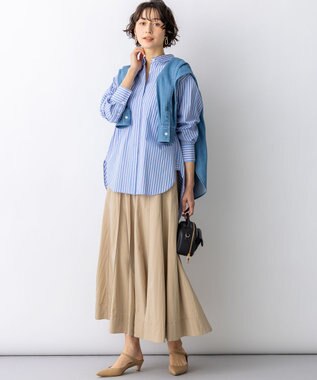 23区 【先行予約】CANCLINI シャーティング ルーズフィットシャツ サックス×ピンクストライプ