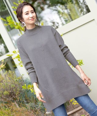 Tiaclasse L 【洗える】体型カバーも叶うMIX糸ニットチュニック モカグレー
