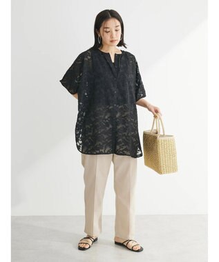 Green Parks 綿麻混バックルベルト付テーパードパンツ Light Beige