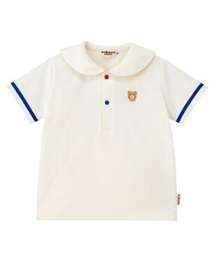 MIKI HOUSE HOT BISCUITS 【70-110cm】 くま耳 セーラーカラー半袖Tシャツ 白