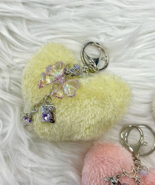 WEGO ファーハートビーズチャームキーホルダー イエロー