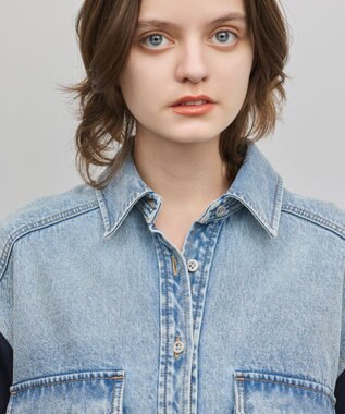 GRACE CONTINENTAL ニットスリーブデニムワンピース サックス