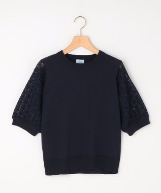 組曲 【先行予約】コットンフラワーレーシープルオーバー ニット ネイビー系