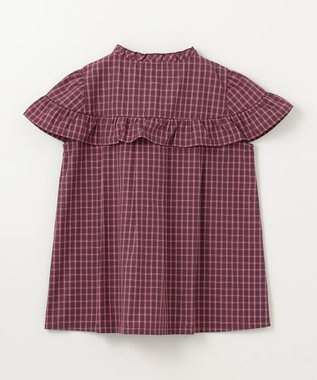 組曲 KIDS 【150-160㎝】チェックラッフル ブラウス ラズベリー系3