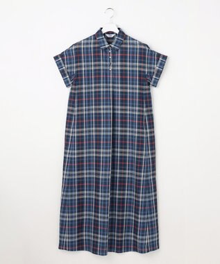 J.PRESS LADIES S コットンリネン Light マドラスチェック シャツ ワンピース ネイビー系