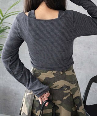 WEGO レイヤードレースアップ長袖トップス ダークグレー