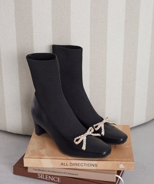 Maison de FLEUR リボンビジューニットブーツ