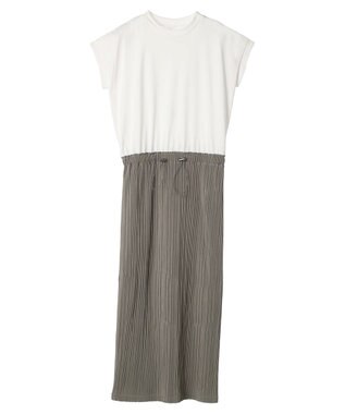 Green Parks プリーツドッキングフレンチワンピース Gray Beige