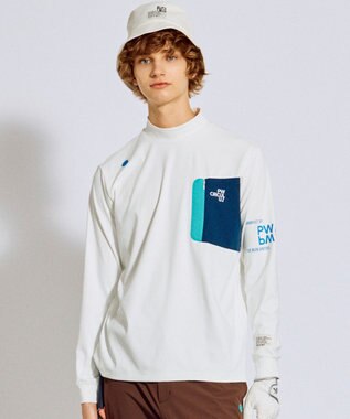 PW CIRCULUS 【吸水速乾 / UV遮蔽率99.5% UVカット / ストレッチ】【MEN】ロングスリーブ ポケットモックT ゴルフ ホワイト系
