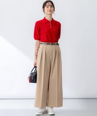 組曲 ドライタッチツイル ワイドパンツ ベージュ系