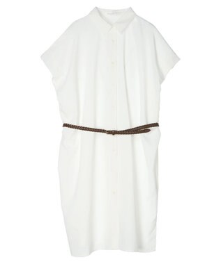 Green Parks ＳＥＴ２点　合皮ベルト＋ミディシャツワンピース Off White
