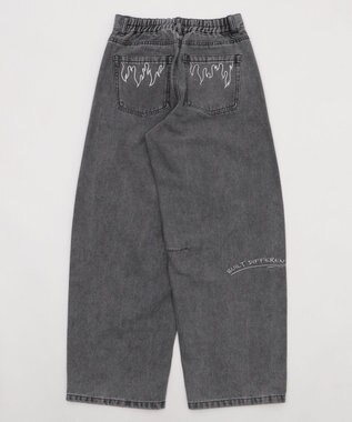 WEGO 刺繍ロゴバレルレッグパンツ デニムブラック