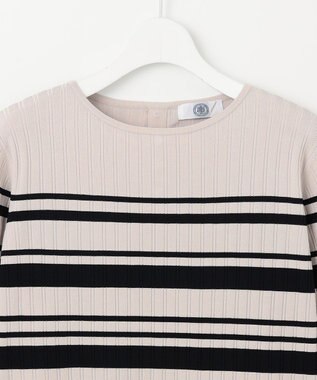 J.PRESS LADIES L 【洗える】レーヨンエリートストレッチ ボーダー ニット ベージュ×ネイビー系