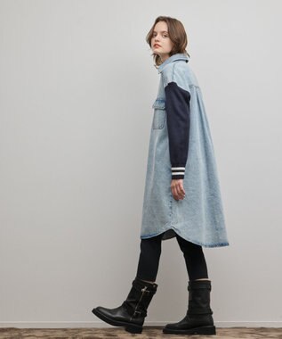 GRACE CONTINENTAL ニットスリーブデニムワンピース サックス