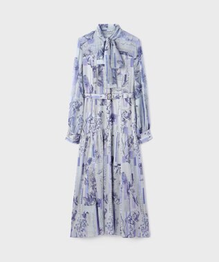 GRACE CONTINENTAL ロゴフラワ－プリントボウタイワンピース ブルー