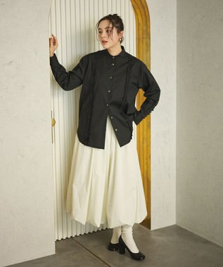 #Newans 【洗濯機可能/シワになりにくい】パネルフリルシャツ ブラック