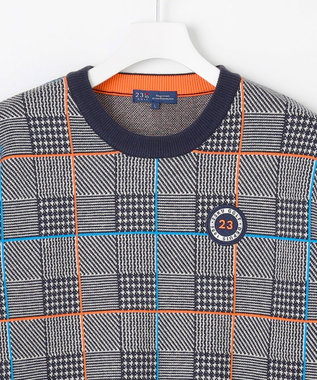 23区GOLF 【MEN】チェックジャガード　クルーネック  ニット ネイビー系3