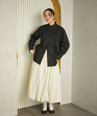 #Newans 【洗濯機可能/シワになりにくい】パネルフリルシャツ ブラック