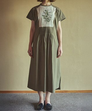  ジャスミン刺繍フレンチスリーブワンピース〈日本製・綿100%天然素材・遠州織物〉〈繊細な花刺繍〉〈上品なロング丈〉〈ゆったりフリーサイズ〉〈大人の夏ワンピ〉