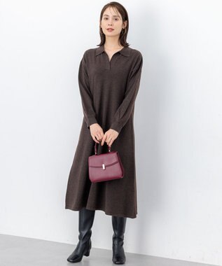 組曲 【加藤ローサさん着用】スキッパーニット ワンピース ダークブラウン系