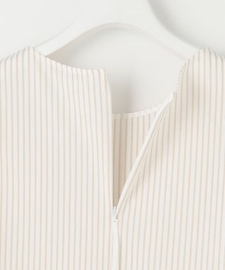 自由区 S 【接触冷感・UVカット・洗える】ストライプコットンハイゲージフレアスリーブ カットソー オフ×シナモン