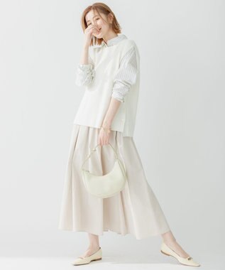 23区 L 【洗える】ハイカウントライトタフタ ギャザースカート ベージュ系