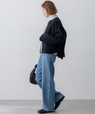 23区 L ウールライトリバー ノーカラー ショートコート ブラック系