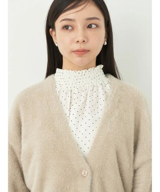 earth music&ecology ミニシャギーＶネックカーディガン Beige