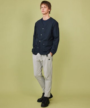 JOSEPH ABBOUD MOUNTAIN 【軽量】ハイパワーストレッチカルゼ ノーカラーアウトドアブルゾン ネイビー系