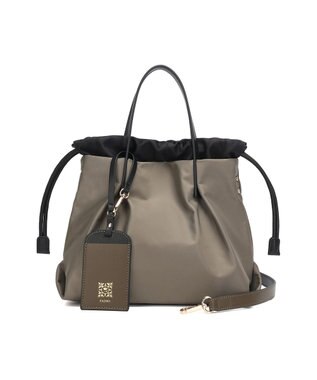 style code 【PADMA/パドマ】ナイロン×レザー　巾着　ショルダーバッグ 2WAY カーキ