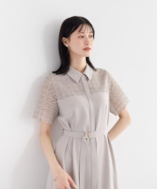 YECCA VECCA レース切替ワンピース Gray Beige