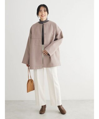 Green Parks 洗えるノーカラーショートコート Gray Beige