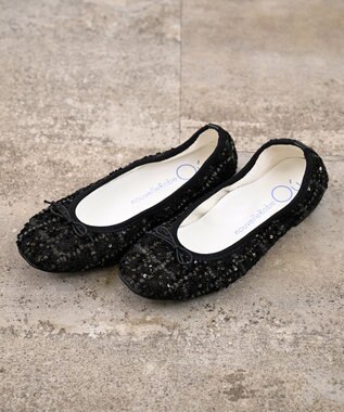 nouvelleRobe Oū 【高反発】Square スクエアトゥ グリッターバレエパンプス ブラックファブリック