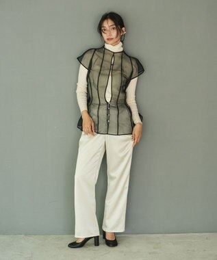 #Newans オーガンジーパネルブラウス ブラック