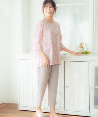 Wing ウイングスリープ パジャマ 7分袖 8分丈 綿100％ 天竺素材 ルームウェア レディース EP8023 ウイング／ワコール ピンク